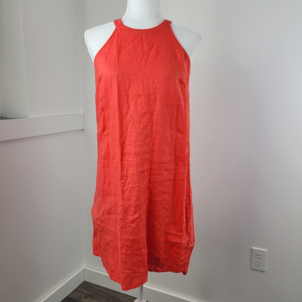 Sigrid Olsen 100% linen XS Sun dress coral orange